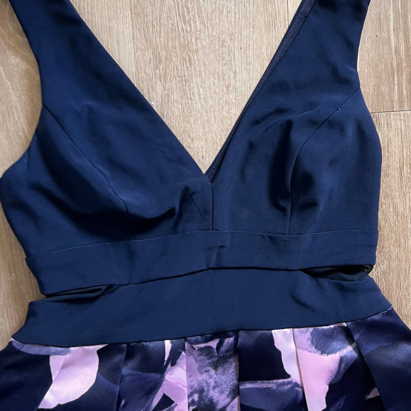 Xscape Navy/Purple Fit & Flare Sleeveless Mini Size 8 - Picture 3 of 9
